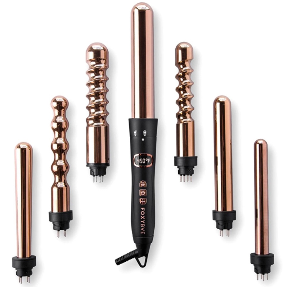 Foxy Bae Le Se7en 7-in-1 Rose Gold Professional Curling Wand Set